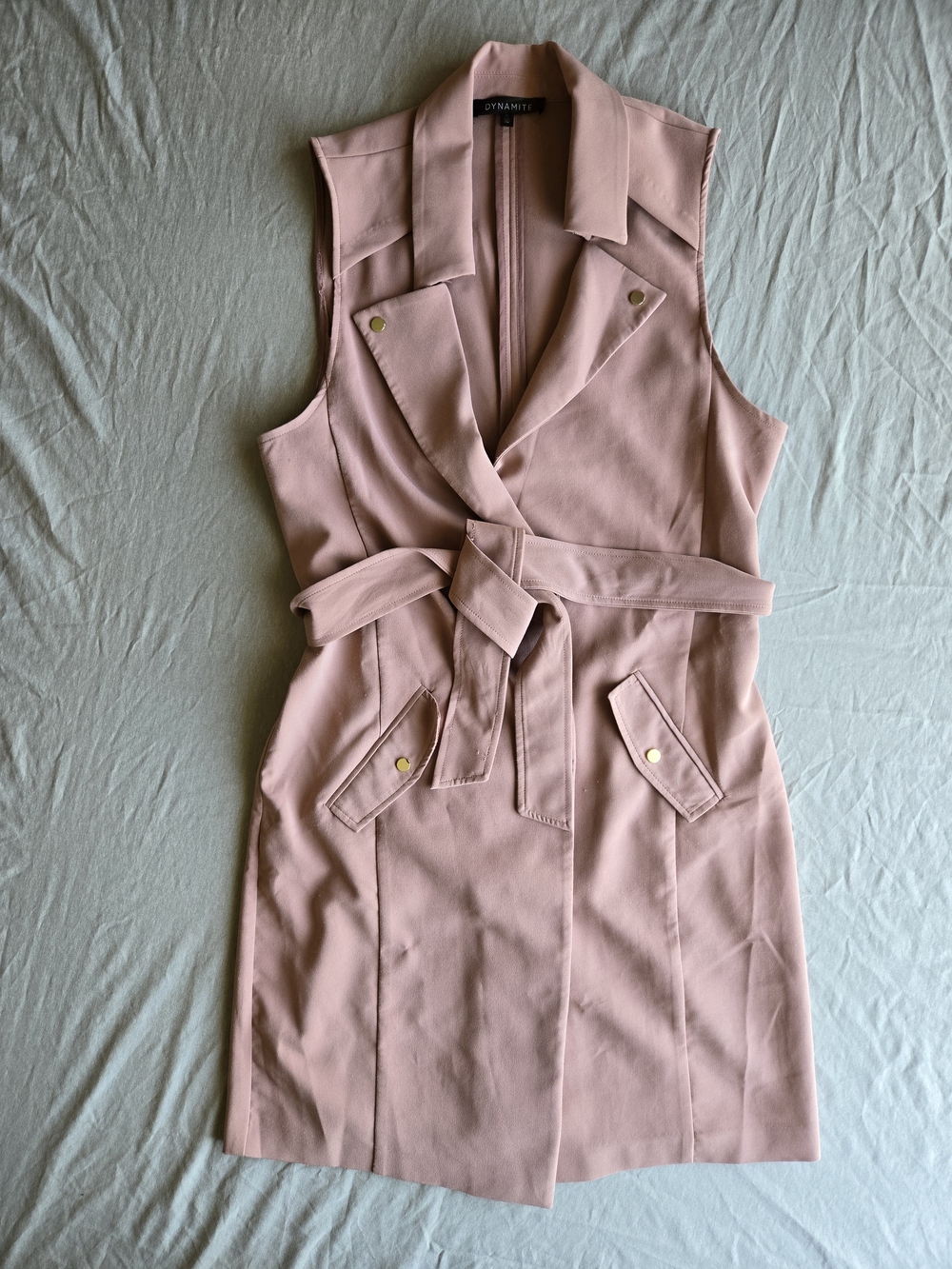 Dynamite Dusty Pink 2-in-1 Sleeveless Trench Coat Dress Size Medium - Picture 1 of 9